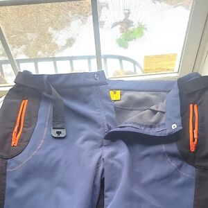 Men's Blue and Black Fllece Lined Ski Pants with Orange Accents